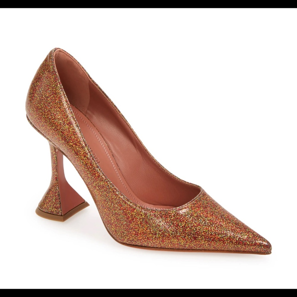 Amina Muaddi metallic gold patent glitter stiletto pump sz 36.5
